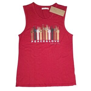 Niyama Sol Peace & Love La Brea Tank Top Red Medium Hemp Organic Cotton NWT